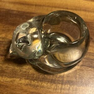 Clear heavy Glass cat candle holder